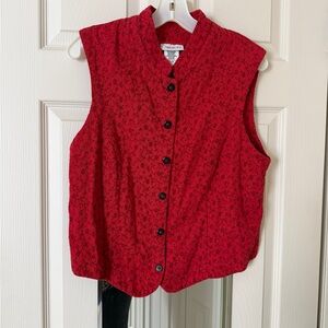 Vintage Red and black Floral Sleeveless Button Down Vest